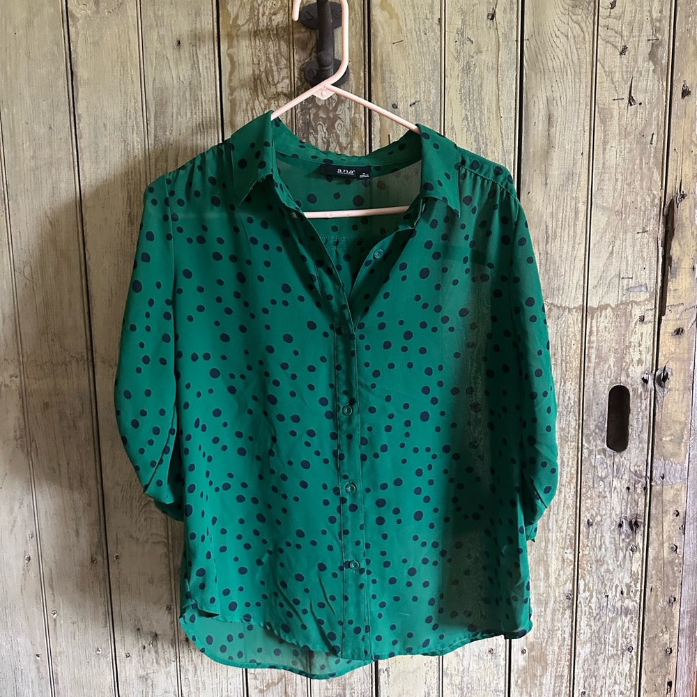 a.n.a Emerald Polka Dot Blouse